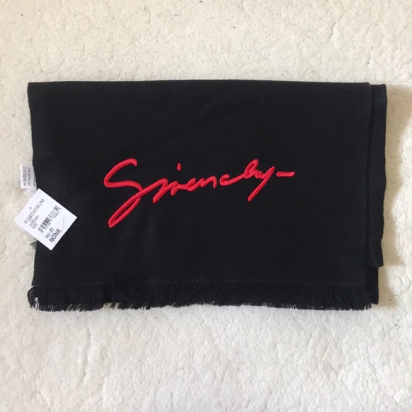 NWT | Givenchy | Logo Embroidered 100% Wool Made In Italy Fringe Scarf - Picture 2 of 5